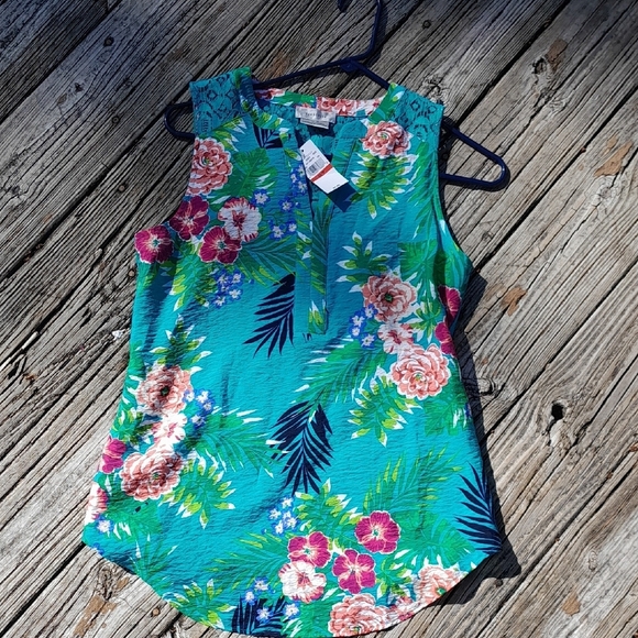Van Heusen Floral Sleeveless Top - Teal Size XS NWT 17ptp - Picture 3 of 8